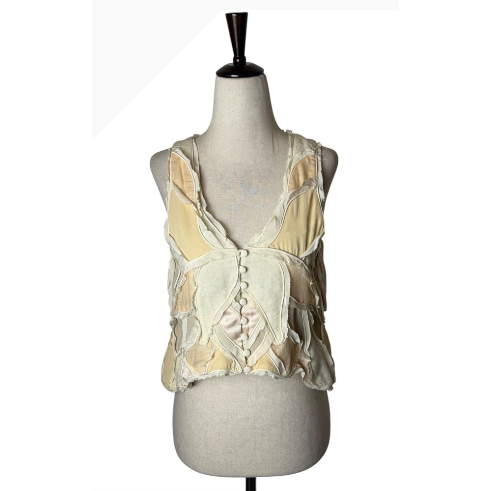 Zara Patchwork Waist Coat Vest Women XS Beige NWT Limited Edition Collection - Picture 2 of 9